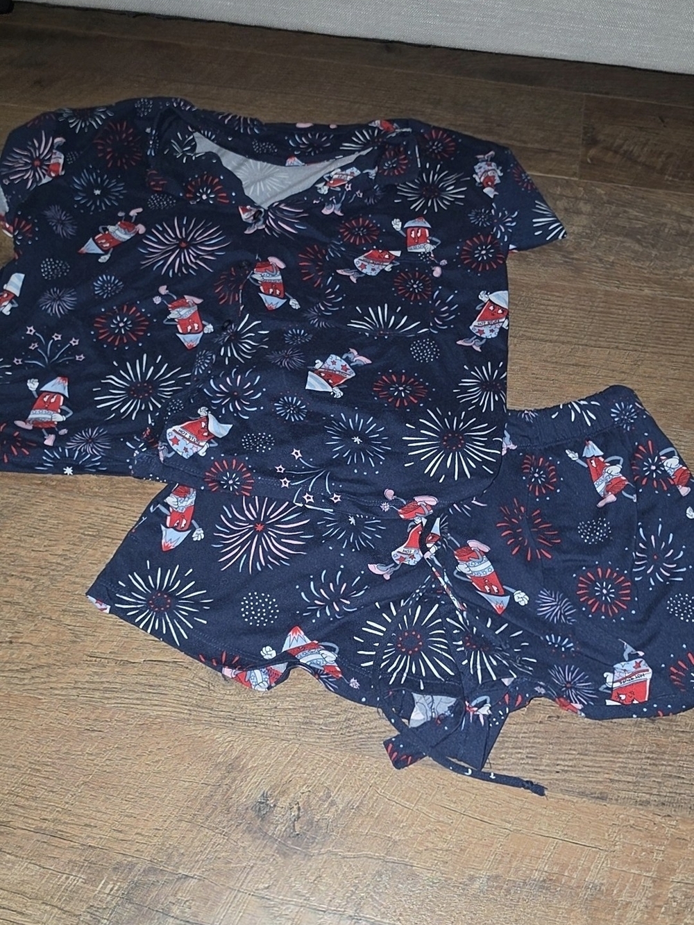 Women's Navy Short Pajama Set with Firework & Rocket Print